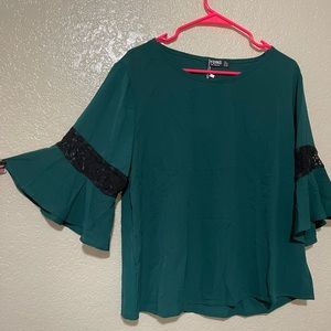 Plus Size Crew Neck Lace Patchwork Design 3/4 Length Sleeves Blouse